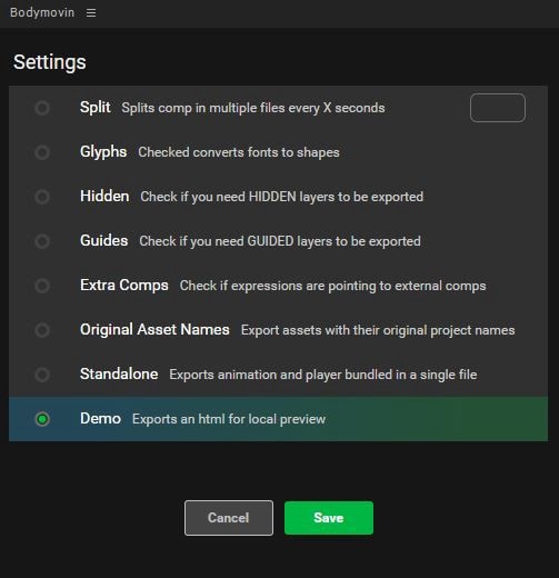 .json Export settings